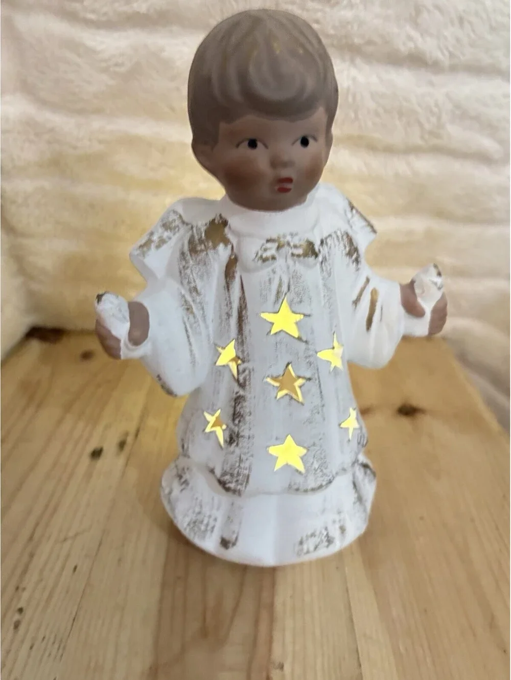 Vintage Ceramic Angel Duo Tea Light Candle Christmas Around the World Starshine